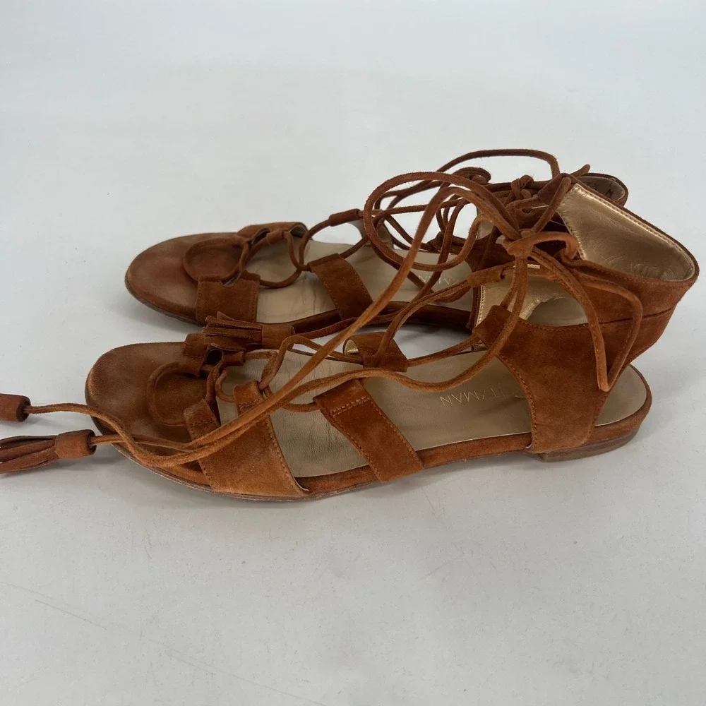 Stuart Weitzman Suede Roman Gladiator Flat Tie Womens 7.5 Brown